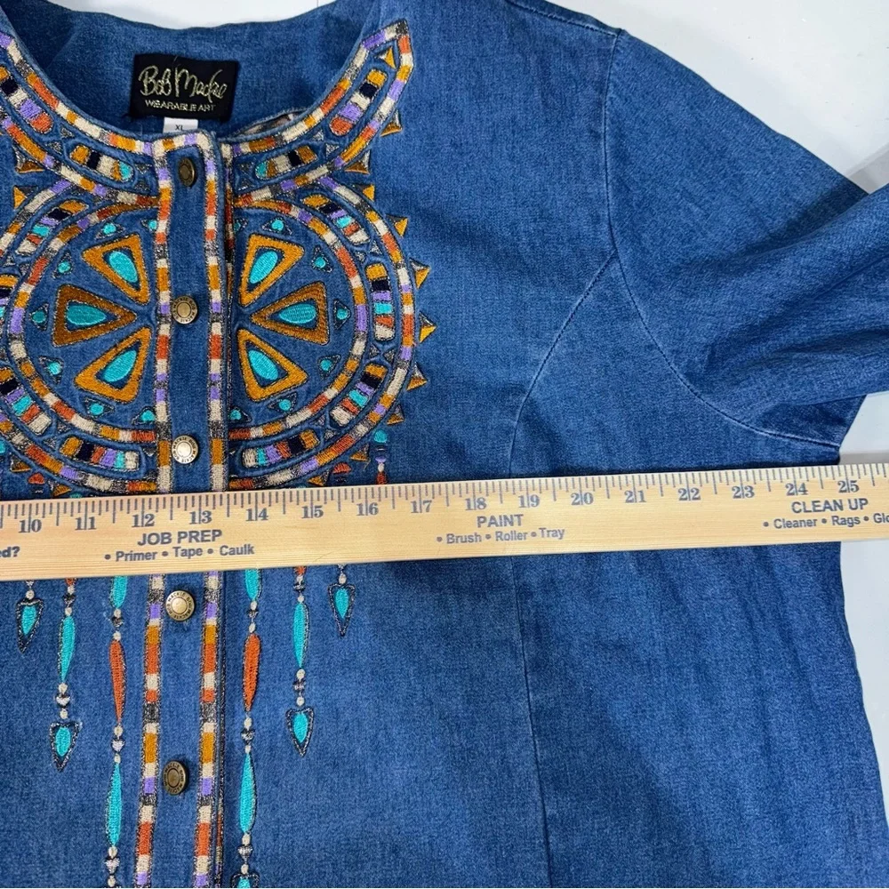 Bob Mackie Denim Top with Colorful Embroidery - Picture 4 of 7